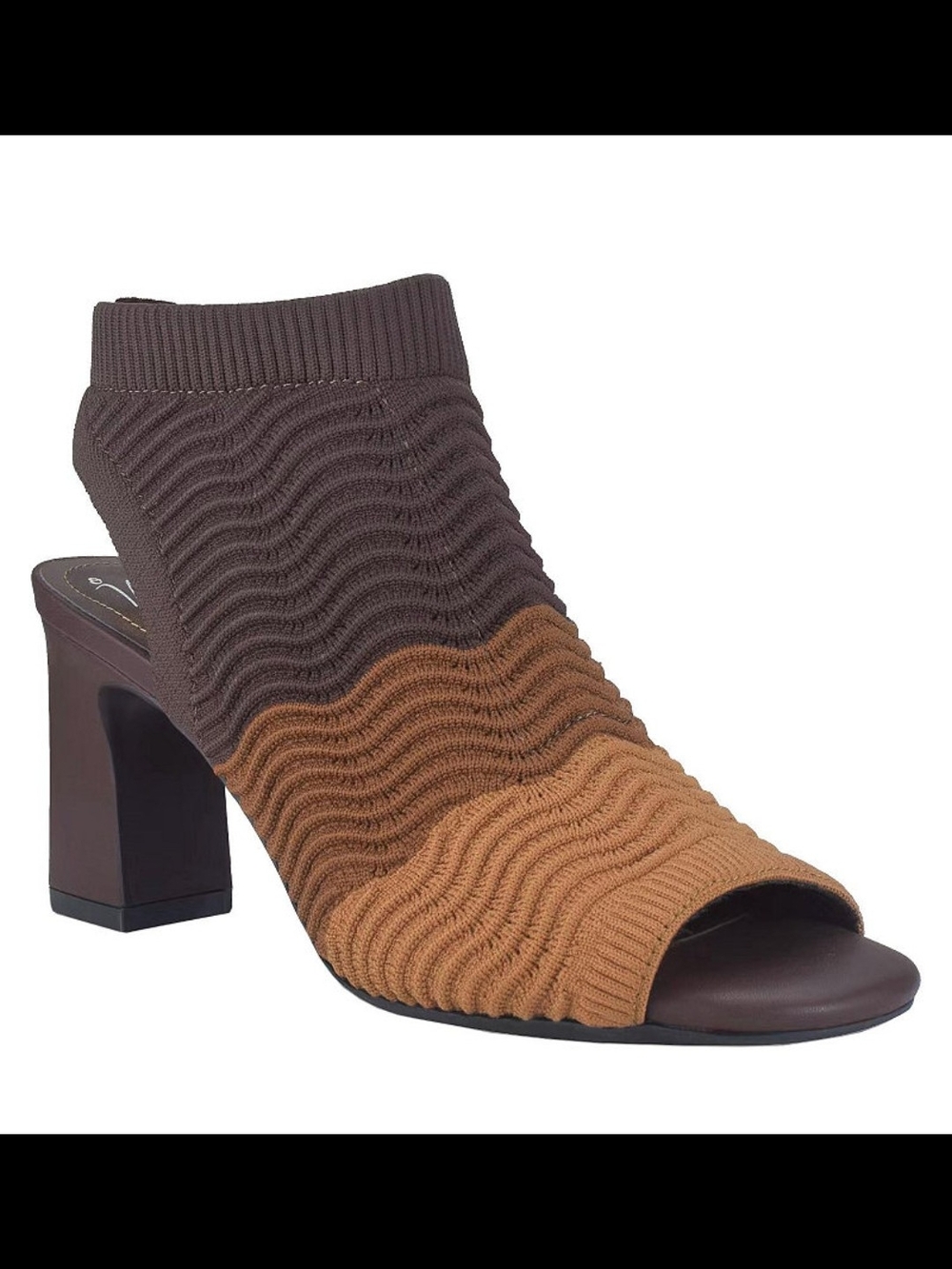 Impo Two-Tone Wavy Knit Open-Toe Block Heel in Brown & Tan